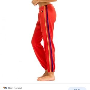 Aviator Nation Red Velvet-striped sweatpants!
